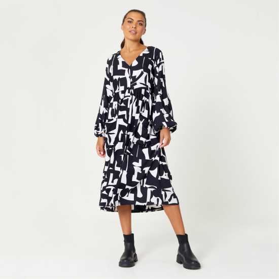 Средна Рокля Mono V Neck Pocket Midi Dress  