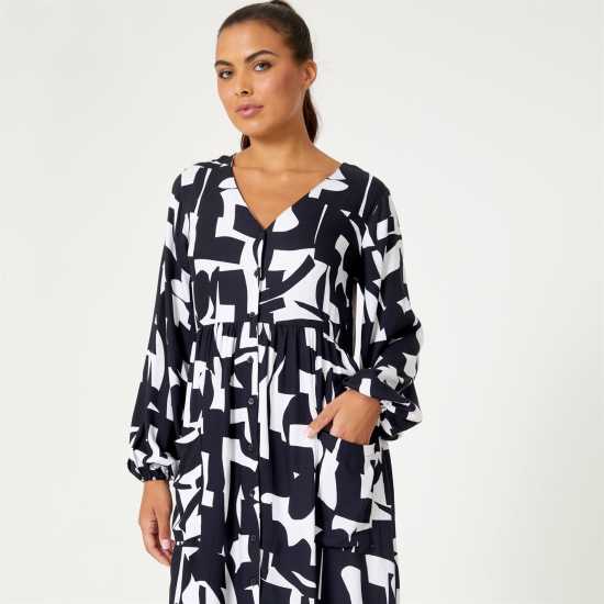 Средна Рокля Mono V Neck Pocket Midi Dress  