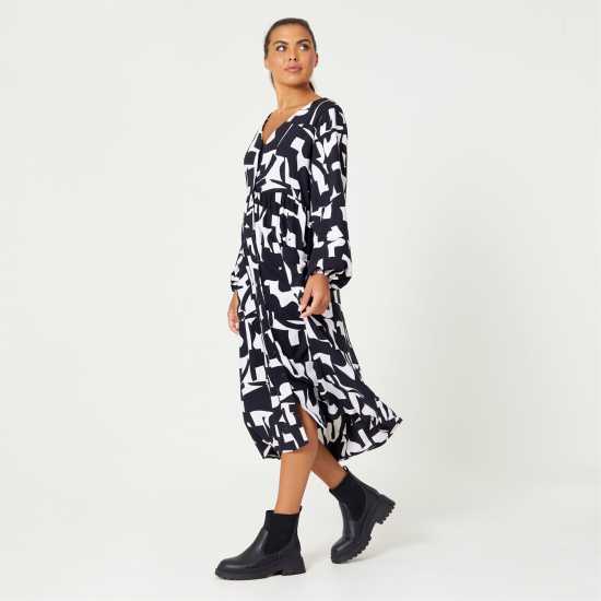 Средна Рокля Mono V Neck Pocket Midi Dress  