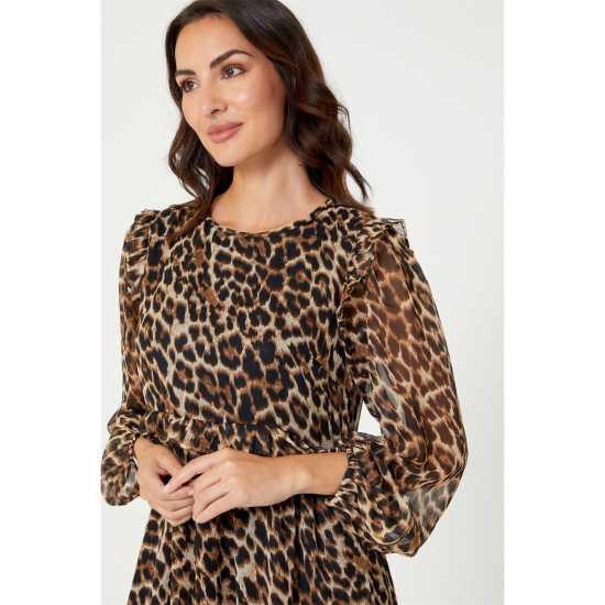 Дамски поли и рокли Средна Рокля Be You Frill Animal Print Chiffon Midi Dress Средна Рокля Be You Frill Animal Print Chiffon Midi Dress Дамски поли и рокли