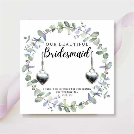 Bridesmaid Heart Earrings & Eucalyptus Card