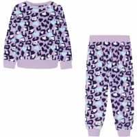 Girls Mini Me Leopard Soft Fleece Gifting Twosie Purple  Детски пижами