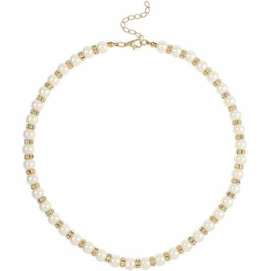 Faux 6Mm Pearl And Crystal Bead Necklace  