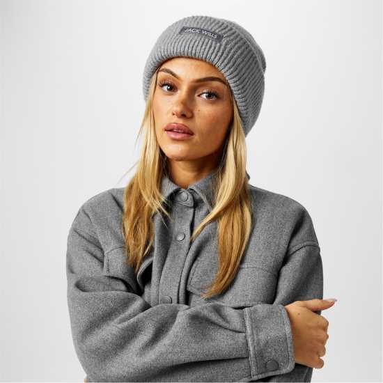 Jack Wills Rib Knitted Beanie 61 Grey Marl Шапки с козирка