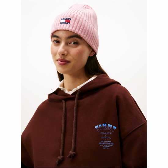 Tommy Jeans Women's Flag Ribbed Knit Beanie Нежно розово 