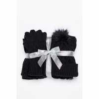Luxury Black Cable Scarf Set  Ръкавици шапки и шалове