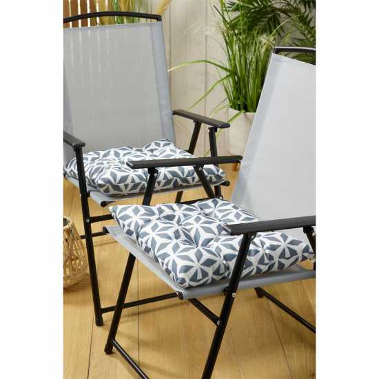 Outdoor Pair Of Seat Cushions-Grey/white Geometric  - Градина