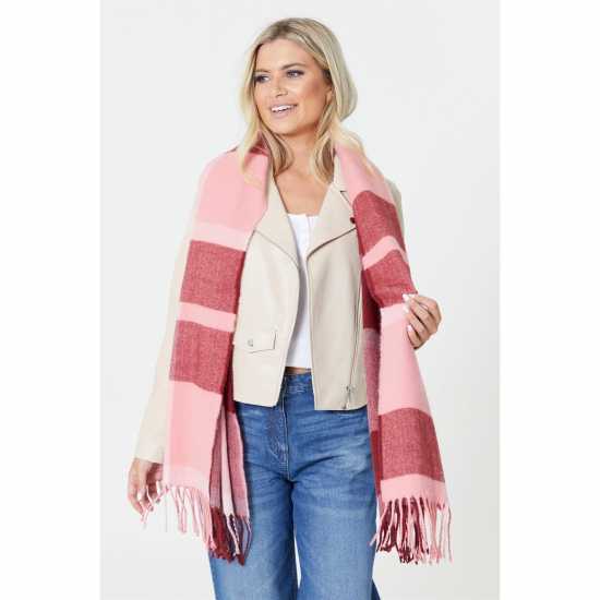 Be You You Check Berry Blanket Scarf  Ръкавици шапки и шалове