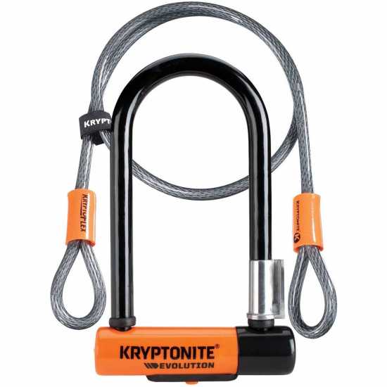 Kryptonite Evolution Mini-7 D Lock With Kryptoflex Cable Sold Secure Gold Kryptonite Evolution Mini-7 D Lock With Kryptoflex Cable Sold Secure Gold
