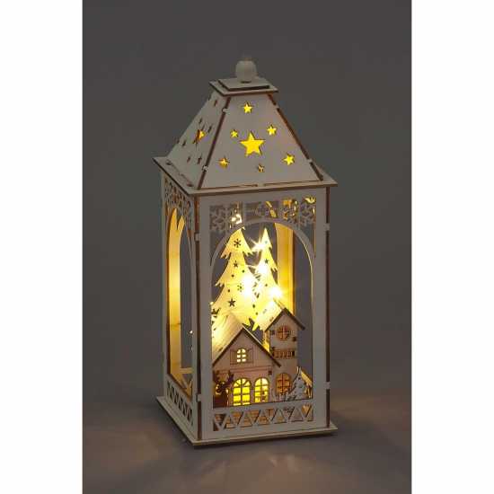 Natural Wood Lantern 28.5Cm  - Коледна украса