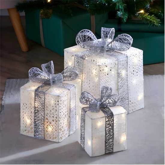 The Spirit Of Christmas 3Pc Led Parcels 54 White One Size  Коледна украса