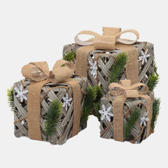 The Spirit Of Christmas 3Pc Rattan Parcels 54 Beige One Size  Коледна украса