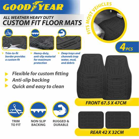 Goodyear Goodyear 4 Piece Heavy Duty Rubber Car Mats  