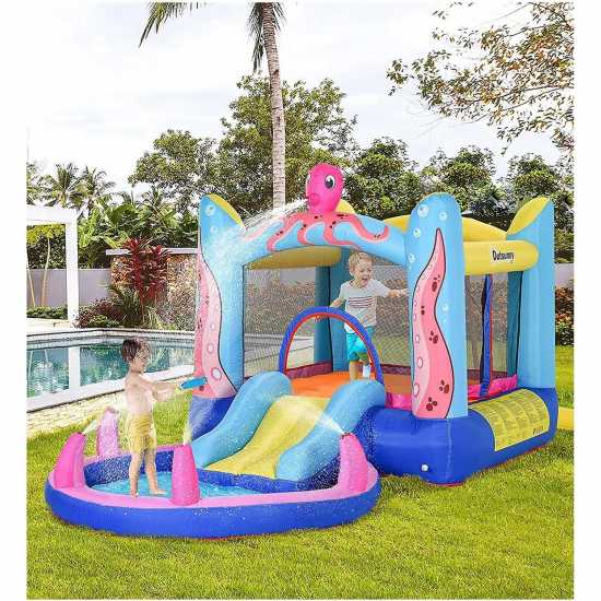 Outsunny 9.5Ft Bouncy Castle With Basket And Slide Blue Подаръци и играчки