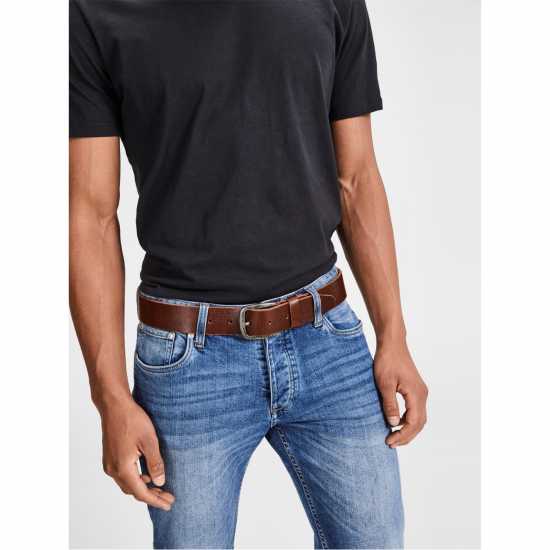Jack And Jones Кожен Колан Paul Leather Belt Mens Кафе Колани