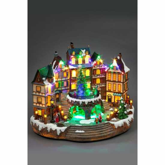 Snowtime Animated Musical Led Town Square Scene
