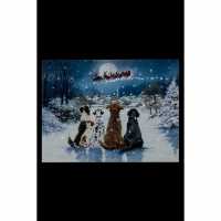Fibre Optic Dogs Watching Santa Lit Canvas  Коледна украса