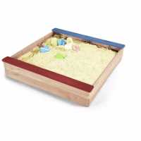 Wooden Sandpit With Coloured Benches