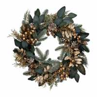 Венец С Плодове Matt Gold/green Leaf/berry Wreath  Коледна украса