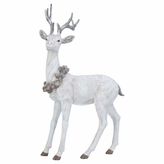 Natural Resin Stag With Cone Wreath Ornament