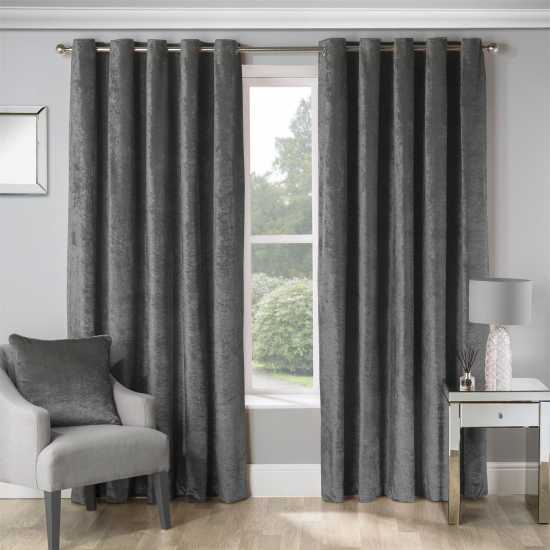 Casa Crushed Velvet Curtains Charcoal SD - Домашни стоки
