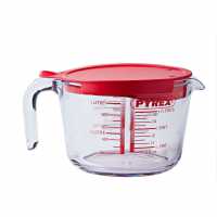 Mega Value Store Pyrex 1L Jug With Lid Clear W/Red Lid Домашни стоки