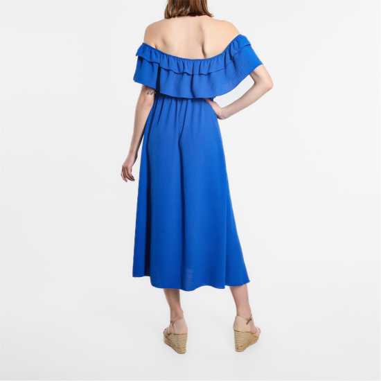 Frill Bardot Belted Midaxi Dress Cobalt Blue Дамски поли и рокли