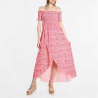 Средна Рокля Bardot Shirred Midi Dress