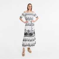 Printed Batik Bardot Maxi Dress