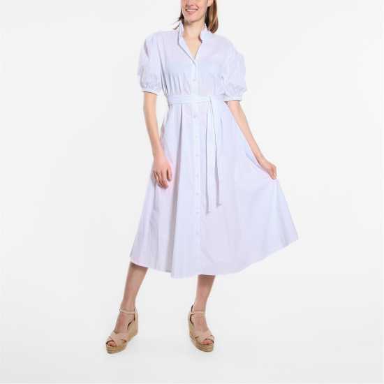 Рокля-Риза Stripe Belted Midi Shirt Dress White Дамски поли и рокли