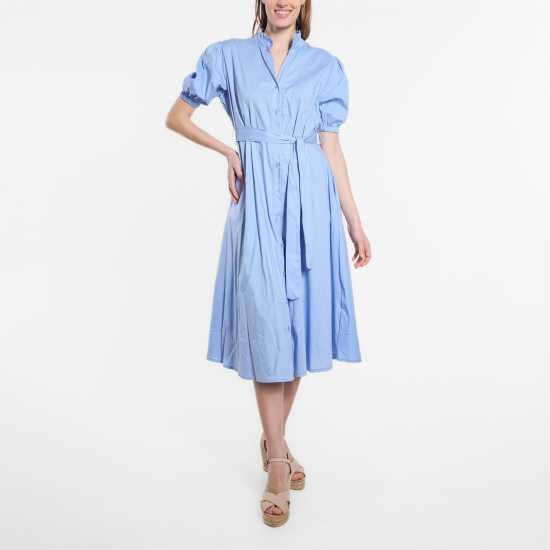 Рокля-Риза Stripe Belted Midi Shirt Dress Powder Blue Дамски поли и рокли