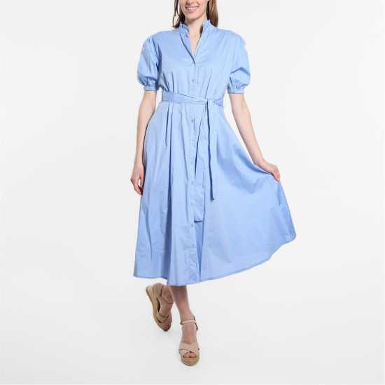 Рокля-Риза Stripe Belted Midi Shirt Dress Powder Blue Дамски поли и рокли