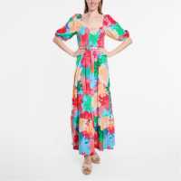 Средна Рокля Shirred Puff Sleeve Midi Dress Bright Floral Дамски поли и рокли
