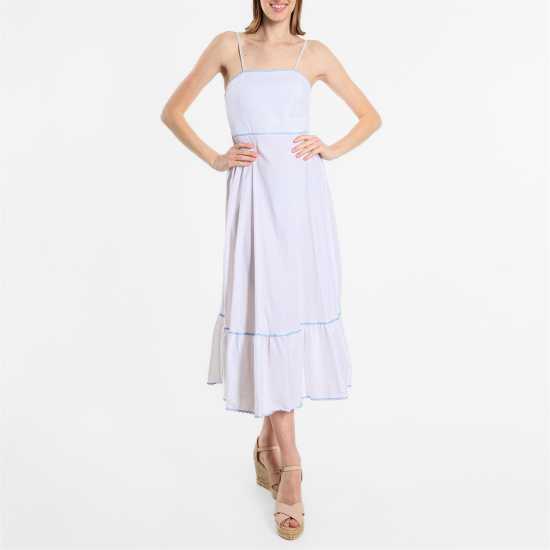 Средна Рокля Cotton Trim Midi Dress White/Cobalt Дамски поли и рокли