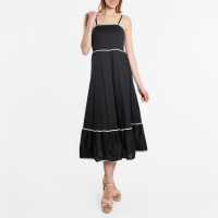 Средна Рокля Cotton Trim Midi Dress Black/White Дамски поли и рокли