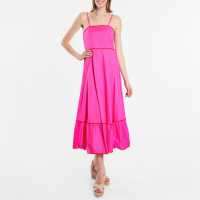 Средна Рокля Cotton Trim Midi Dress Pink/Red Дамски поли и рокли