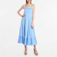 Средна Рокля Cotton Trim Midi Dress Blue/White Дамски поли и рокли