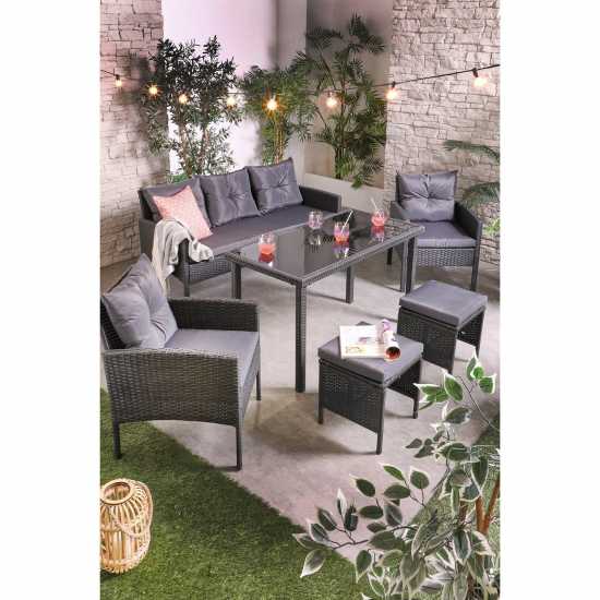 Black/grey 7 Seater Outdoor Dining Set  Лагерни маси и столове