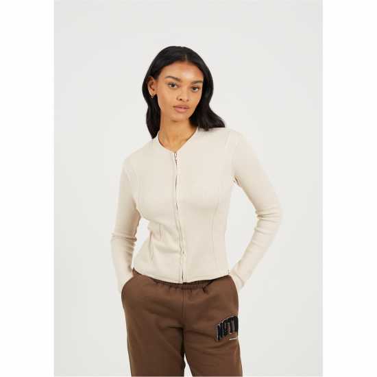 Contour Ribbed Zip Top Cream Contour Ribbed Zip Top Cream