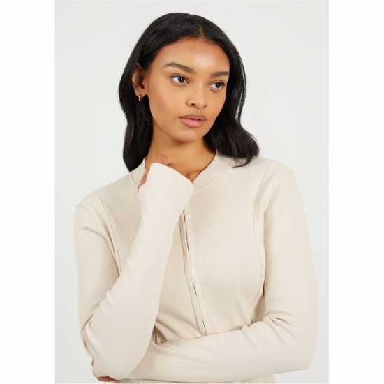 Contour Ribbed Zip Top Cream Contour Ribbed Zip Top Cream