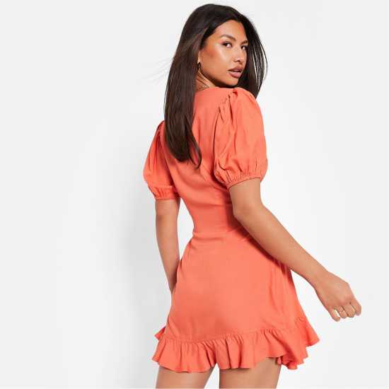 I Saw It First Plunge Wrap Front Mini Dress Orange Дамски поли и рокли