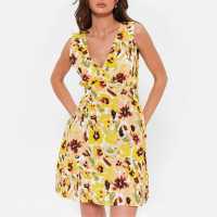 I Saw It First V Neck Plunge Mini Dress Yellow Floral Дамски поли и рокли