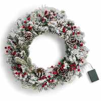 The Spirit Of Christmas 60CM Pre-Lit WREATH 54 White Flocking One Size  