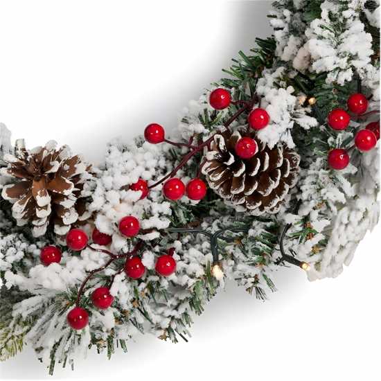 The Spirit Of Christmas 60CM Pre-Lit WREATH 54 White Flocking One Size  