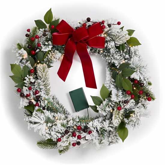 The Spirit Of Christmas 50Cm Pre-Lit Wreath 54 Red Bow One Size  