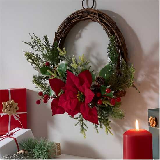 The Spirit Of Christmas 40Cm Pre Lit Half Wreath 54 Poinsetta One Size The Spirit Of Christmas 40Cm Pre Lit Half Wreath 54 Poinsetta One Size
