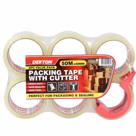 Dekton 6 Piece Packing Tape With Cutter 50M X 48Mm Sticky Dekton 6 Piece Packing Tape With Cutter 50M X 48Mm Sticky