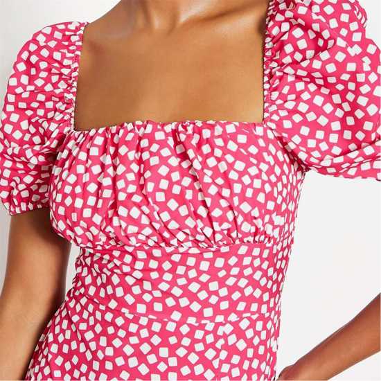 I Saw It First Square Neck Polka Dot Woven Short Puff Sleeve Dress