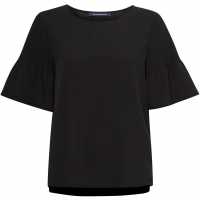 French Connection Classic Crepe Pintuck Shoulder T-Shirt Black Дамски панталони тип Чино